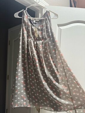 Max Studio Gray Floral Midi Dress with Coral Accents